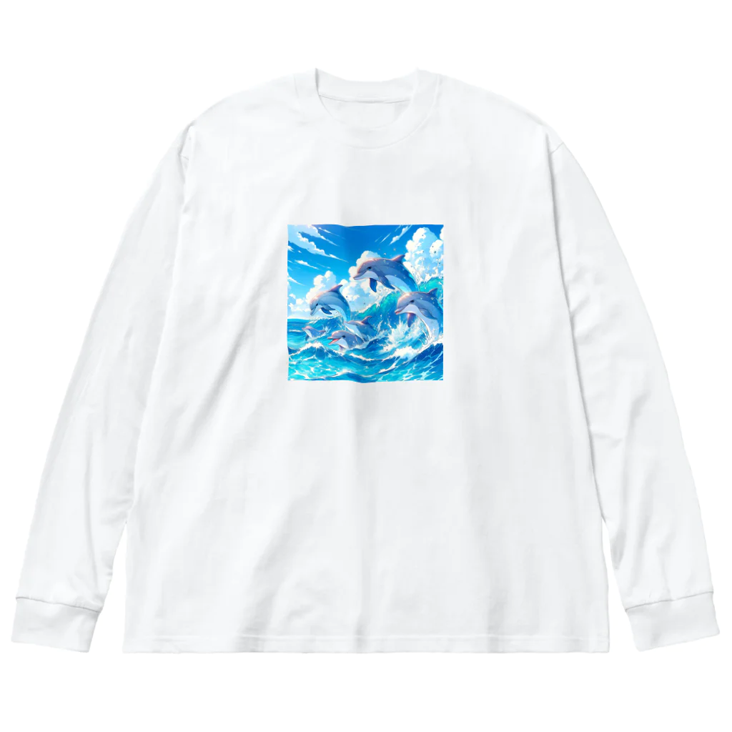 snow-birdの海で遊ぶイルカたちの楽しい風景 Big Long Sleeve T-Shirt