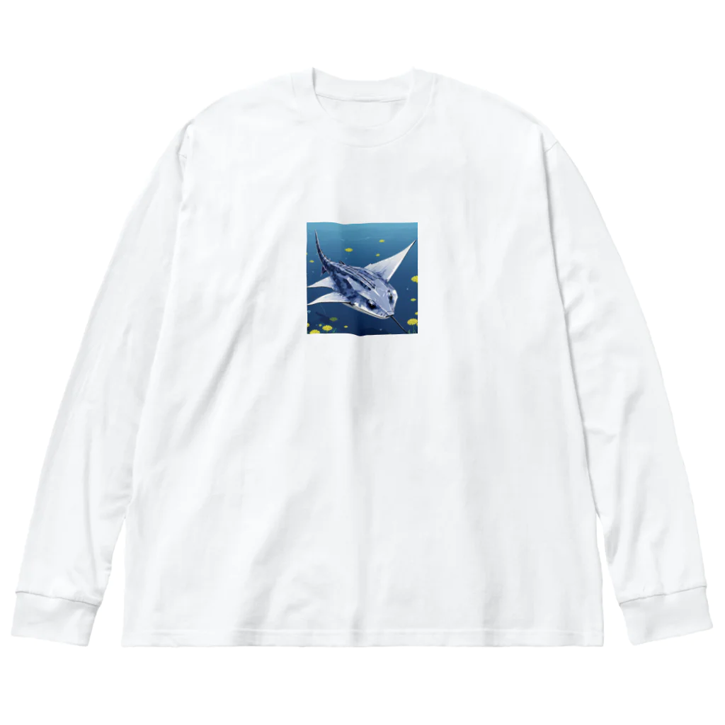 SUZURI56のドット絵ノコギリザメ ビッグシルエットロングスリーブTシャツ