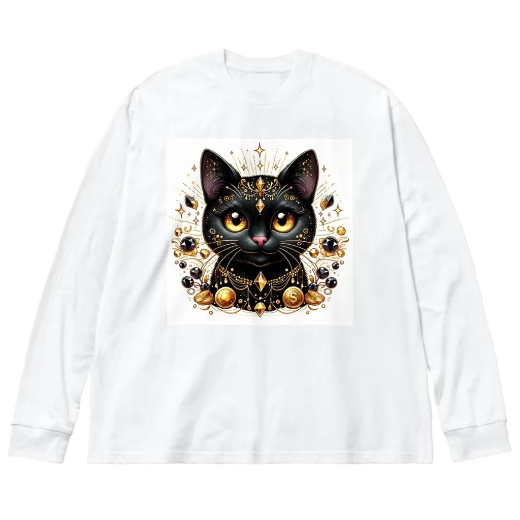 黒猫ギャラリー🐈‍⬛の金運の黒猫の神様 ビッグシルエットロングスリーブTシャツ