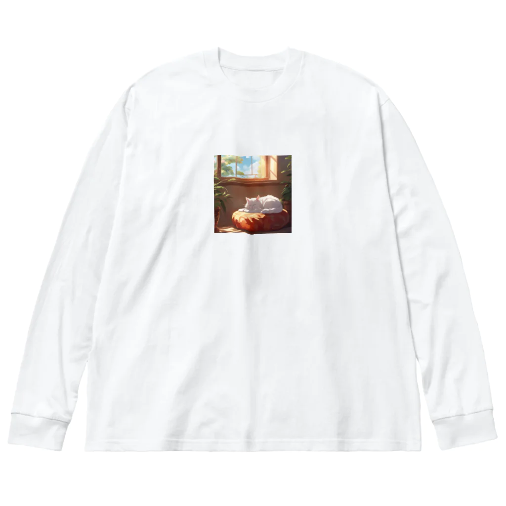 cat@kawaiiのお昼寝する白猫 Big Long Sleeve T-Shirt