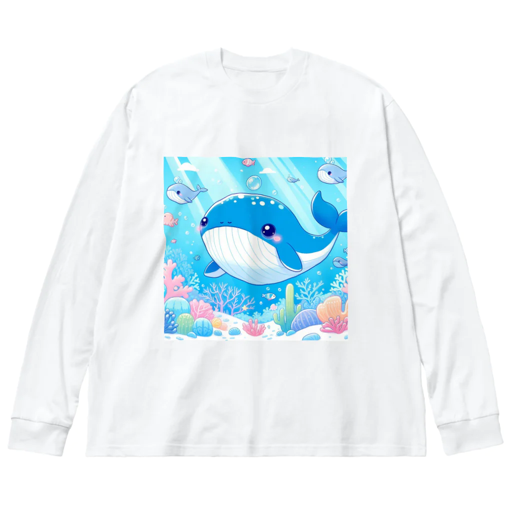 ハートフルの愛らしいクジラさん癒しグッズ ビッグシルエットロングスリーブTシャツ