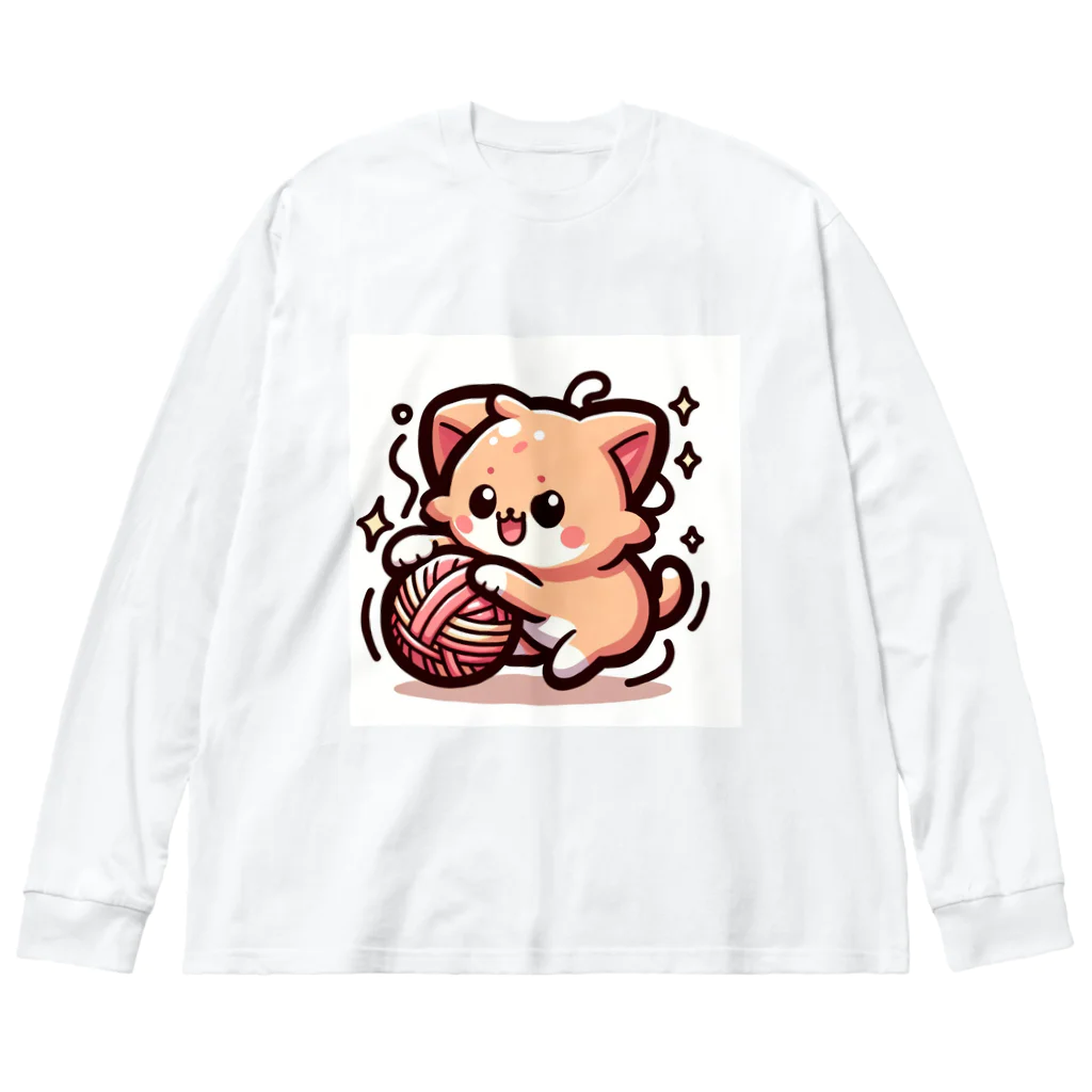 moka_mattarliのLINEスタンプ風の猫01 ビッグシルエットロングスリーブTシャツ