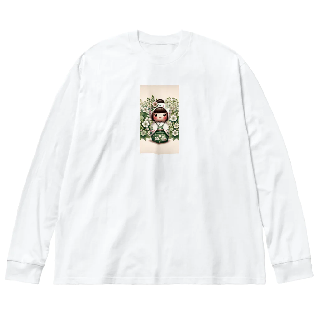 ぷぷオレンジのkokeshi dolls白い花 Big Long Sleeve T-Shirt