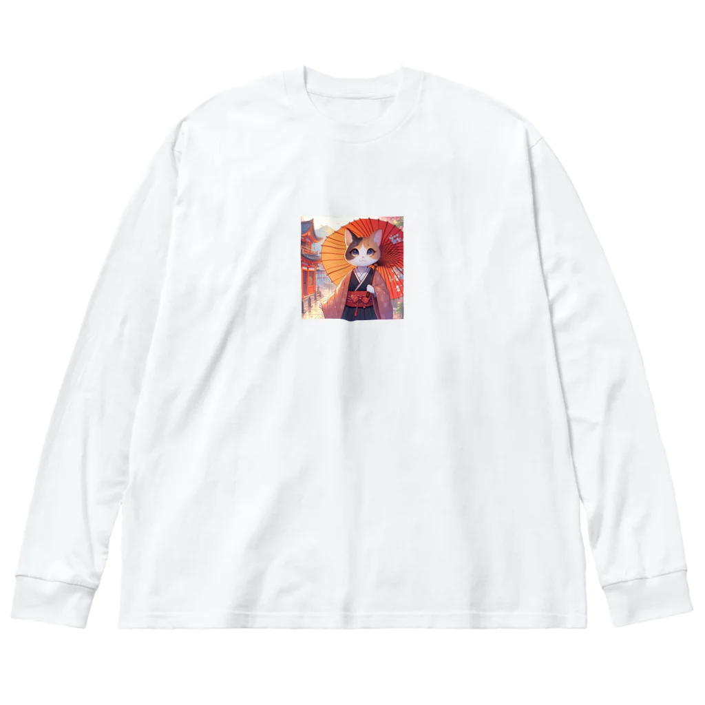 oz-chanの傘をさしている猫_アニメ風2 Big Long Sleeve T-Shirt