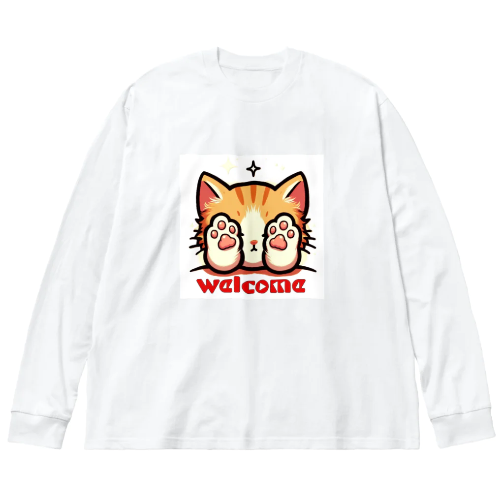 kk-welcomeの肉球で目隠し猫ちゃん ビッグシルエットロングスリーブTシャツ