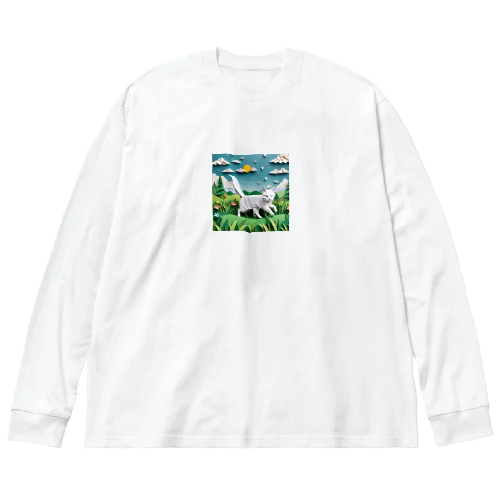 enercoの折り紙　草原を駆け回っている猫 Big Long Sleeve T-Shirt