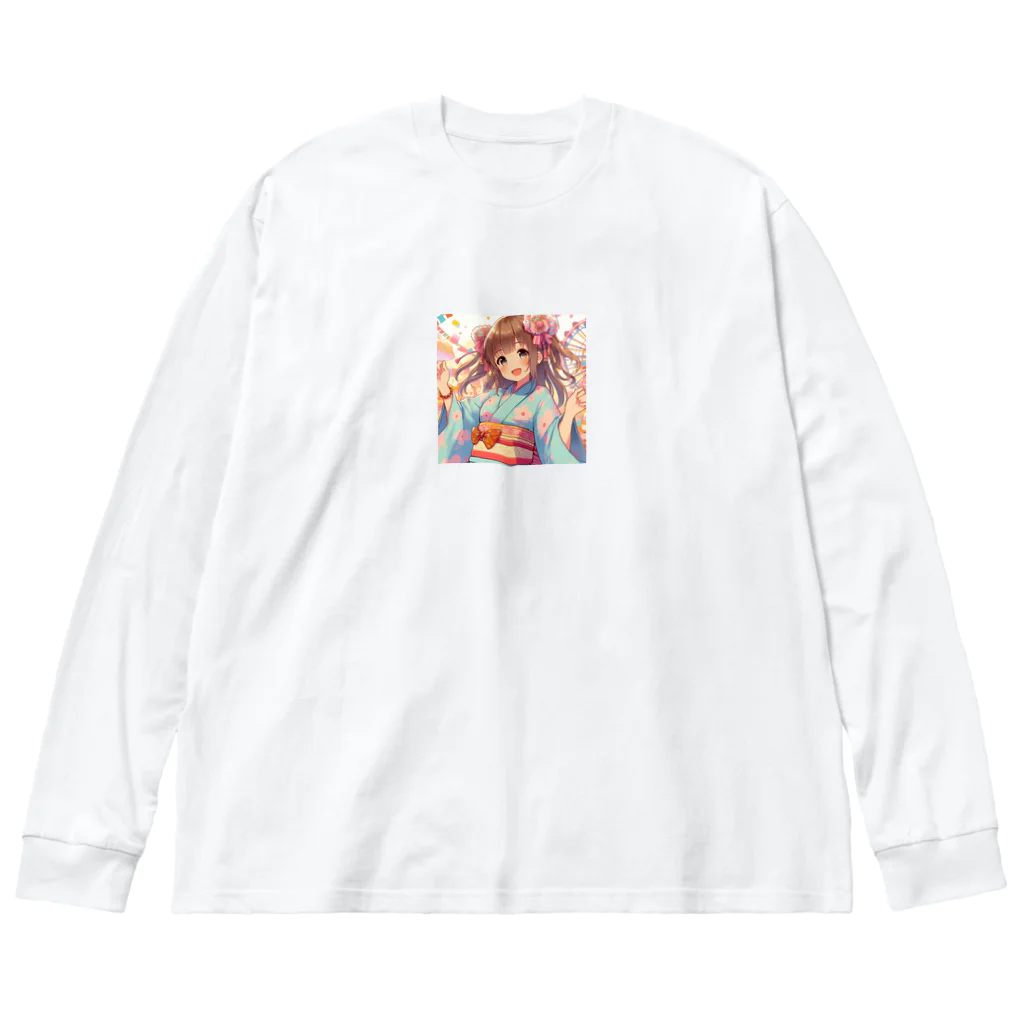 yukatagirlsの元気いっぱいの浴衣姿の女子高生 ビッグシルエットロングスリーブTシャツ