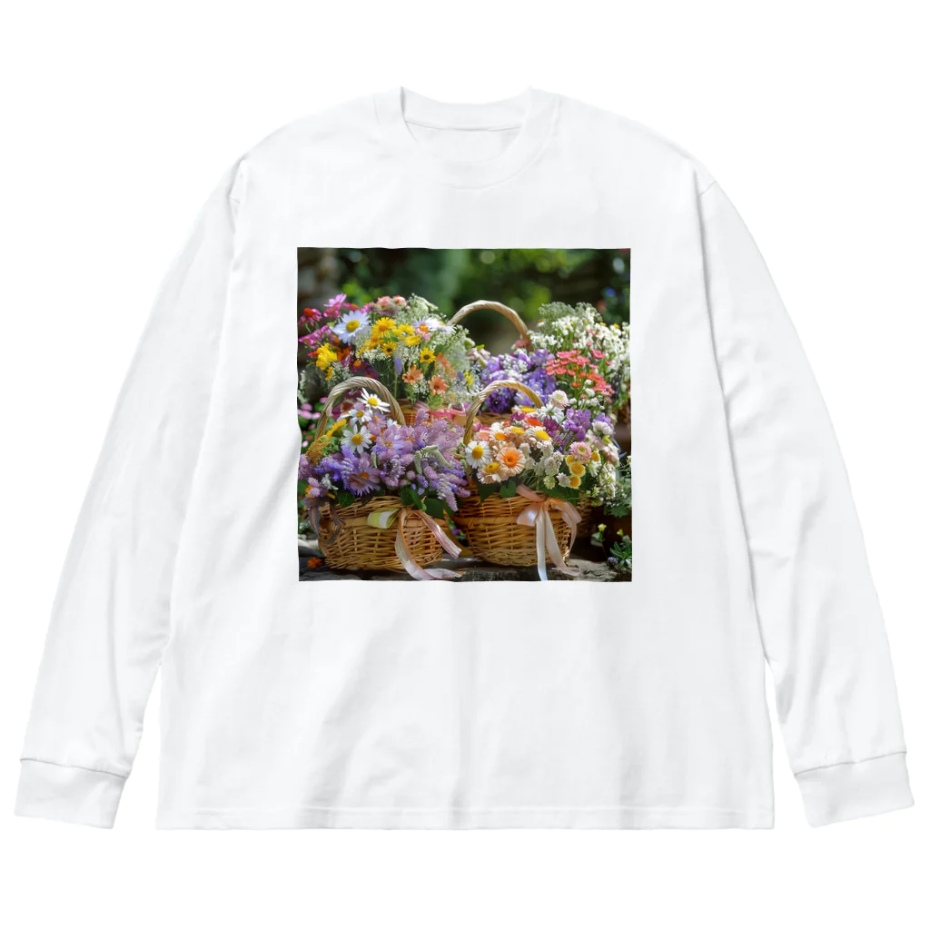 AQUAMETAVERSEの華やかな花が入った花かご　なでしこ1478 ビッグシルエットロングスリーブTシャツ