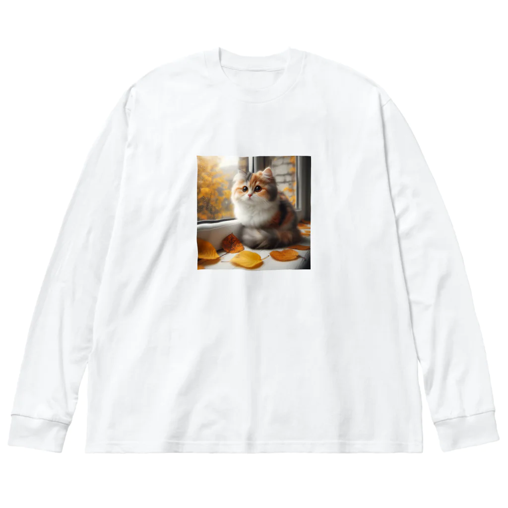 癒しの時間のかわいい三毛猫グッズ ビッグシルエットロングスリーブTシャツ