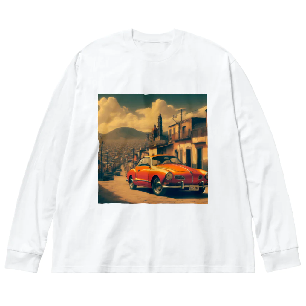 aircooled3のレトロなワーゲン スポーツカー メキシコの町並み オレンジ ビッグシルエットロングスリーブTシャツ