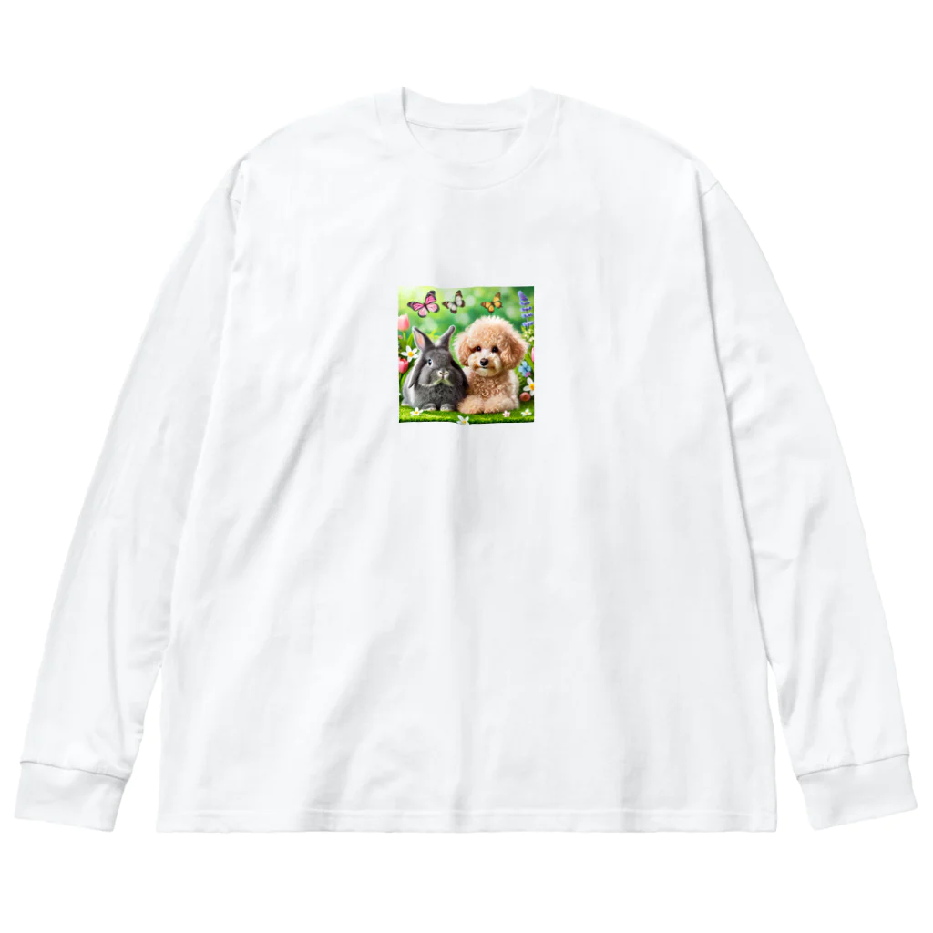 hachitaroのうさぎのネザーランドドワーフと犬のトイプードル ビッグシルエットロングスリーブTシャツ