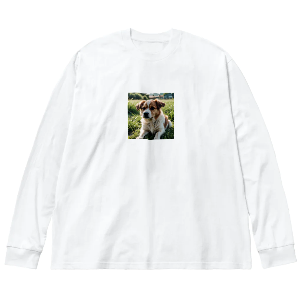 kokin0の草むらで斜めを見つめる犬 dog looking for the anywhere ビッグシルエットロングスリーブTシャツ