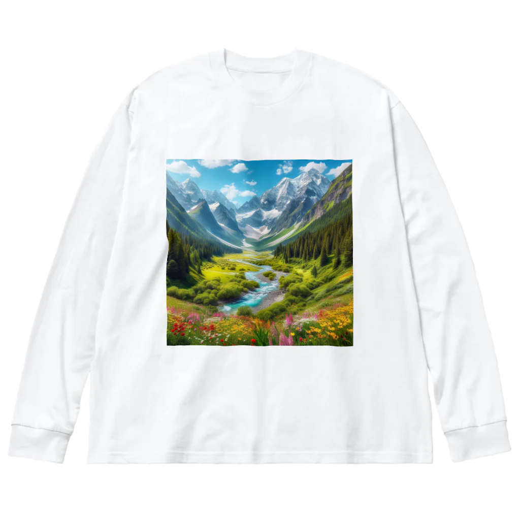 130Saitohの山間の風景 ビッグシルエットロングスリーブTシャツ