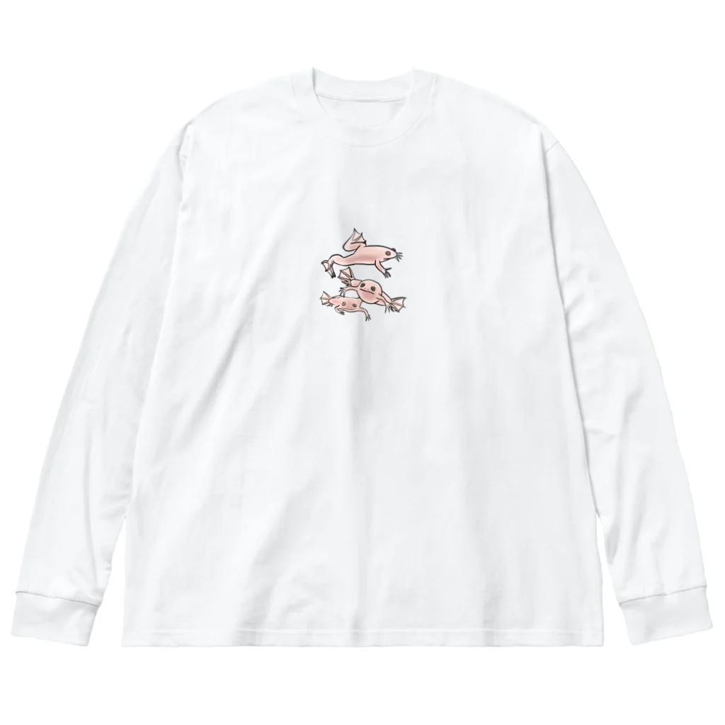 RURIBOSHI_ROCKの連なるアフリカツメガエル(アルビノ) ビッグシルエットロングスリーブTシャツ