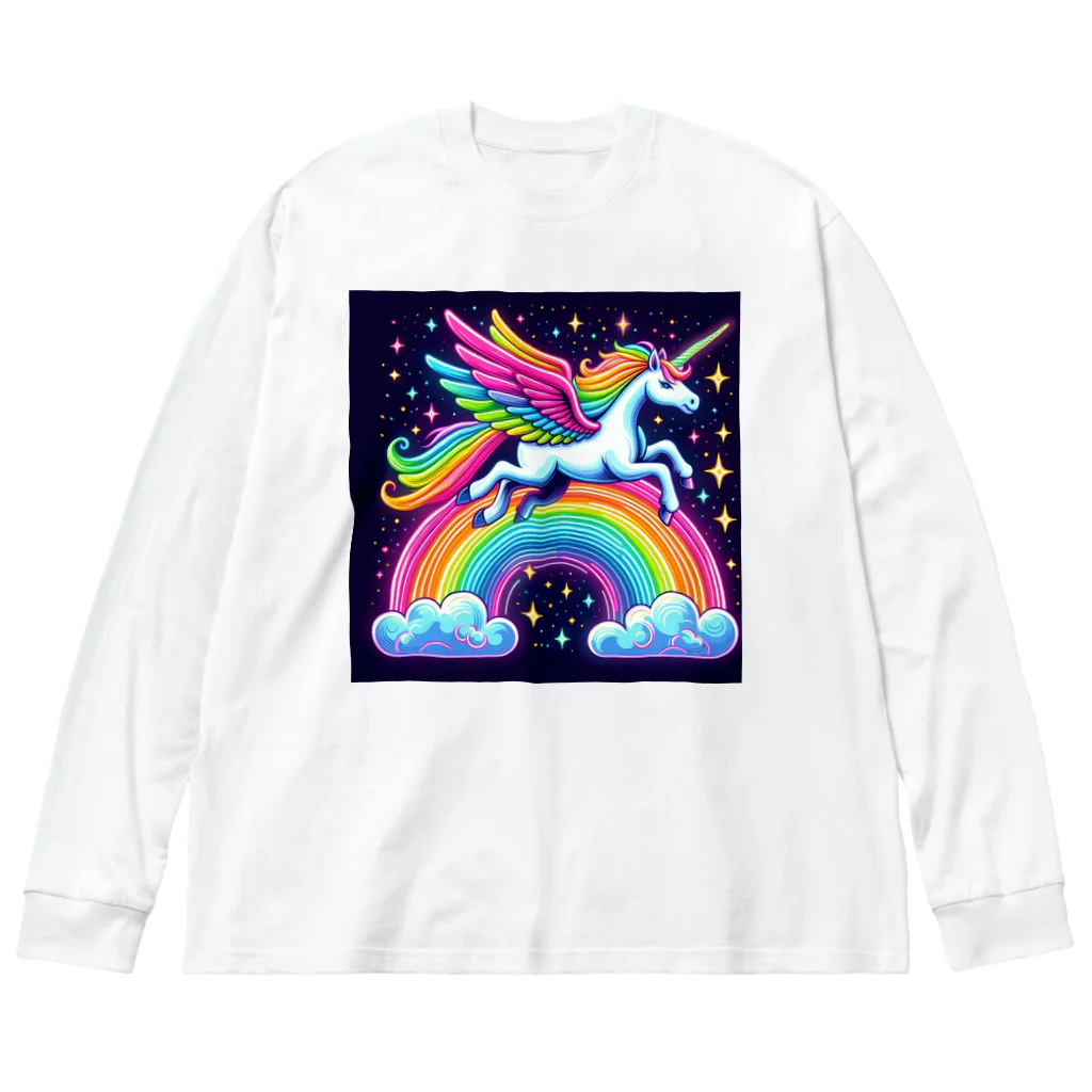 momonekokoのネオンカラーのユニコーン Big Long Sleeve T-Shirt