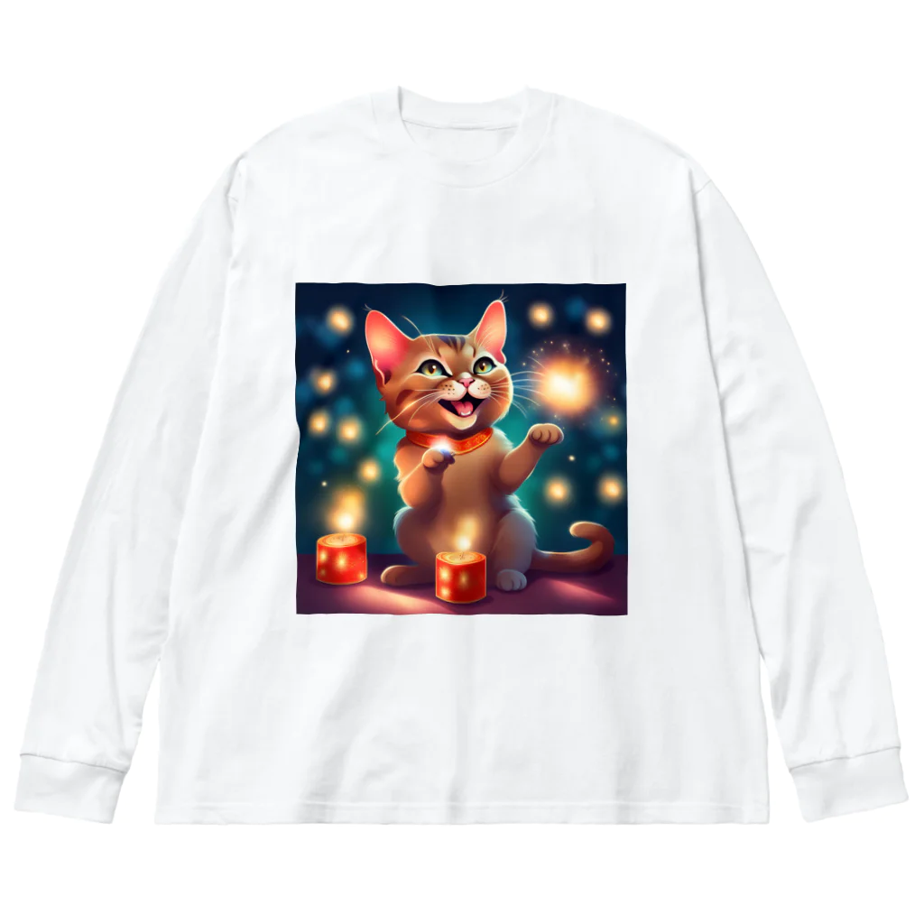 はなにゃんのおうちの花火で遊ぶかわいい猫ちゃん Big Long Sleeve T-Shirt