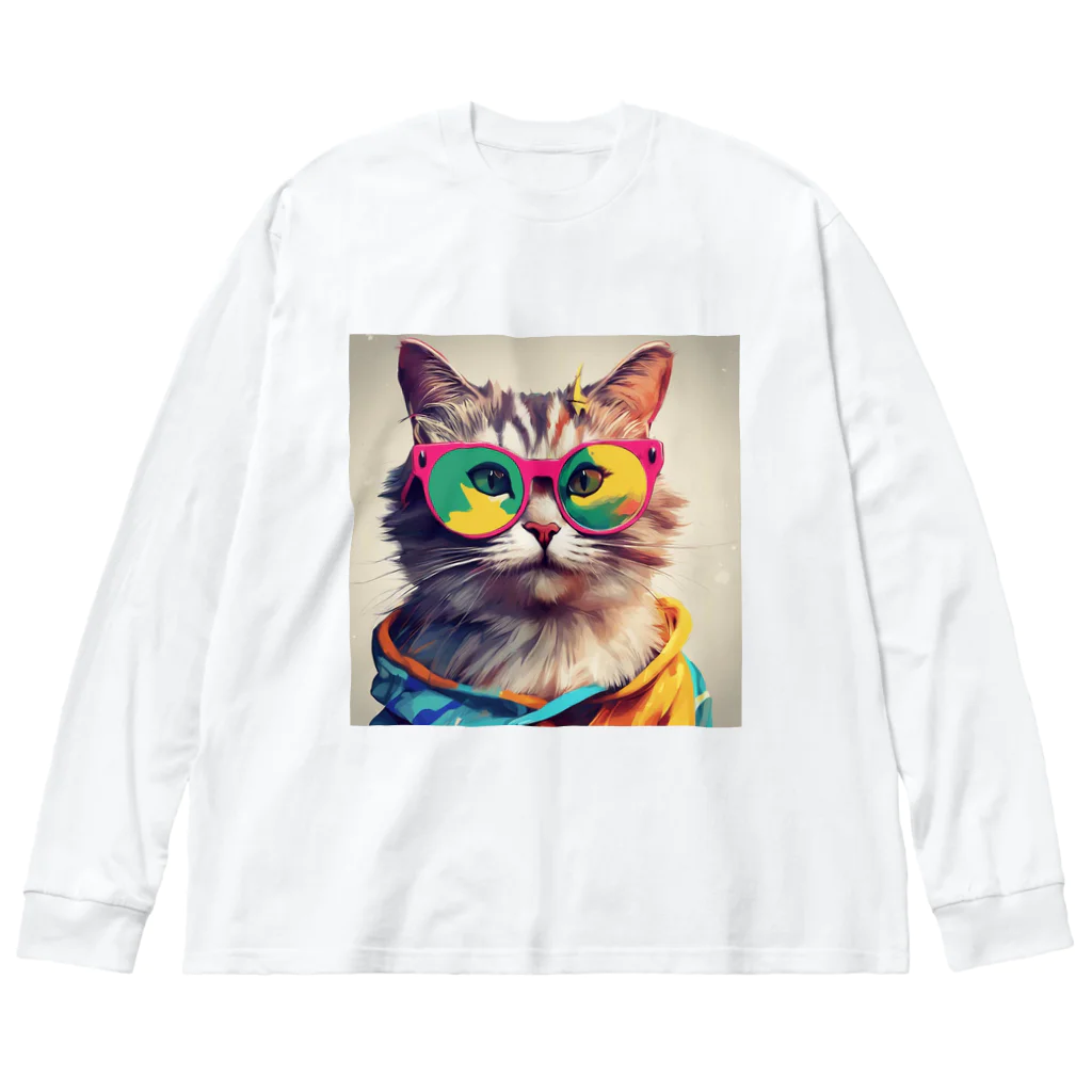 てんとくろ助のぱりぴねこ ビッグシルエットロングスリーブTシャツ