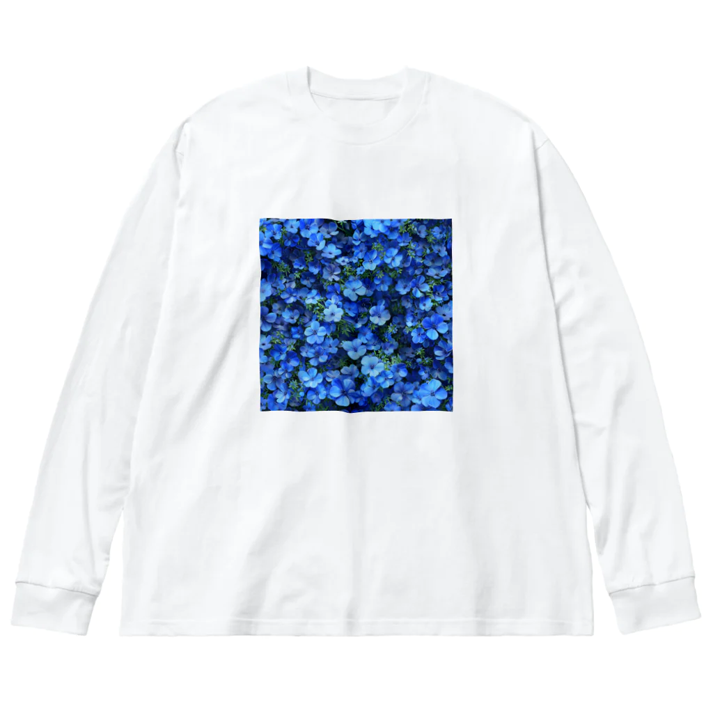 オンラインショップイエローリーフの鮮やかな青色の花　ネモフィラ ビッグシルエットロングスリーブTシャツ