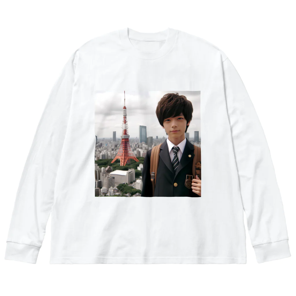 可愛い男の子イラスト販売所　By,keicyanの男の子　中学1年生　タワーバッグに Big Long Sleeve T-Shirt