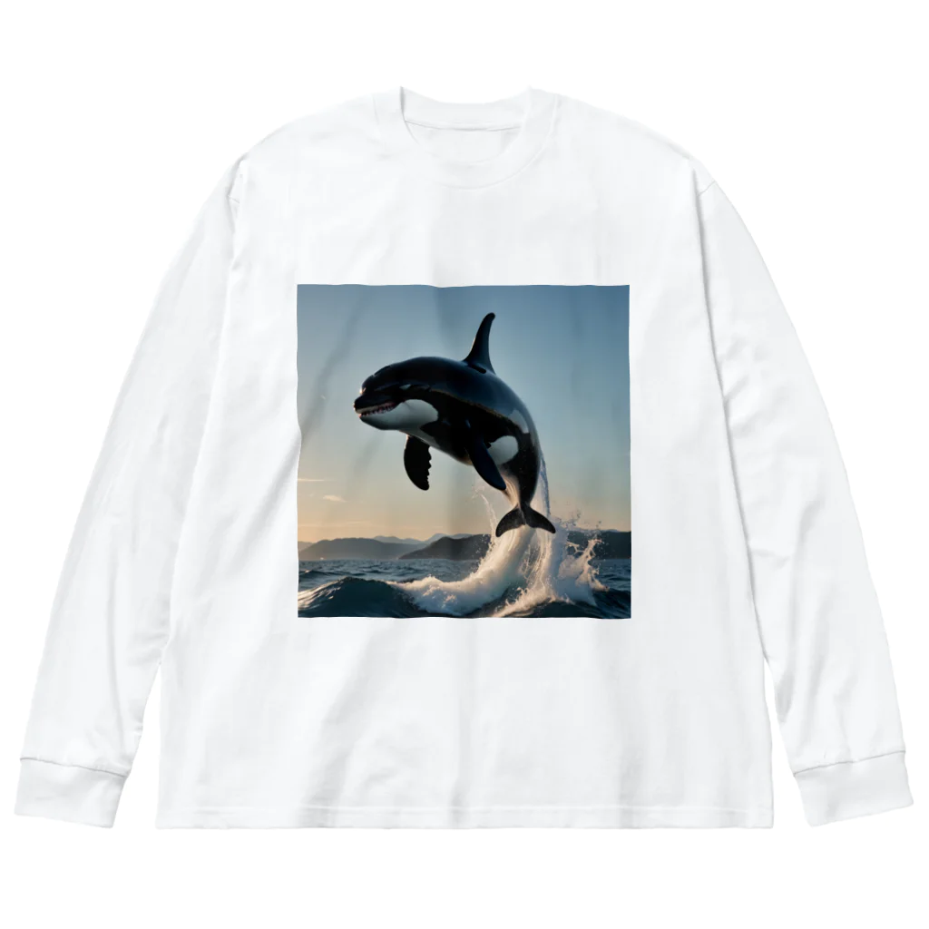 NukuNukuMikanの水面を飛び跳ねるシャチ Big Long Sleeve T-Shirt