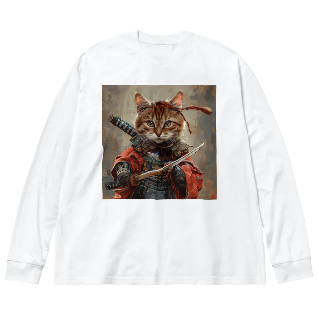 AQUAMETAVERSEの猫サムライ・ミケ　Tomoe bb 2712 ビッグシルエットロングスリーブTシャツ