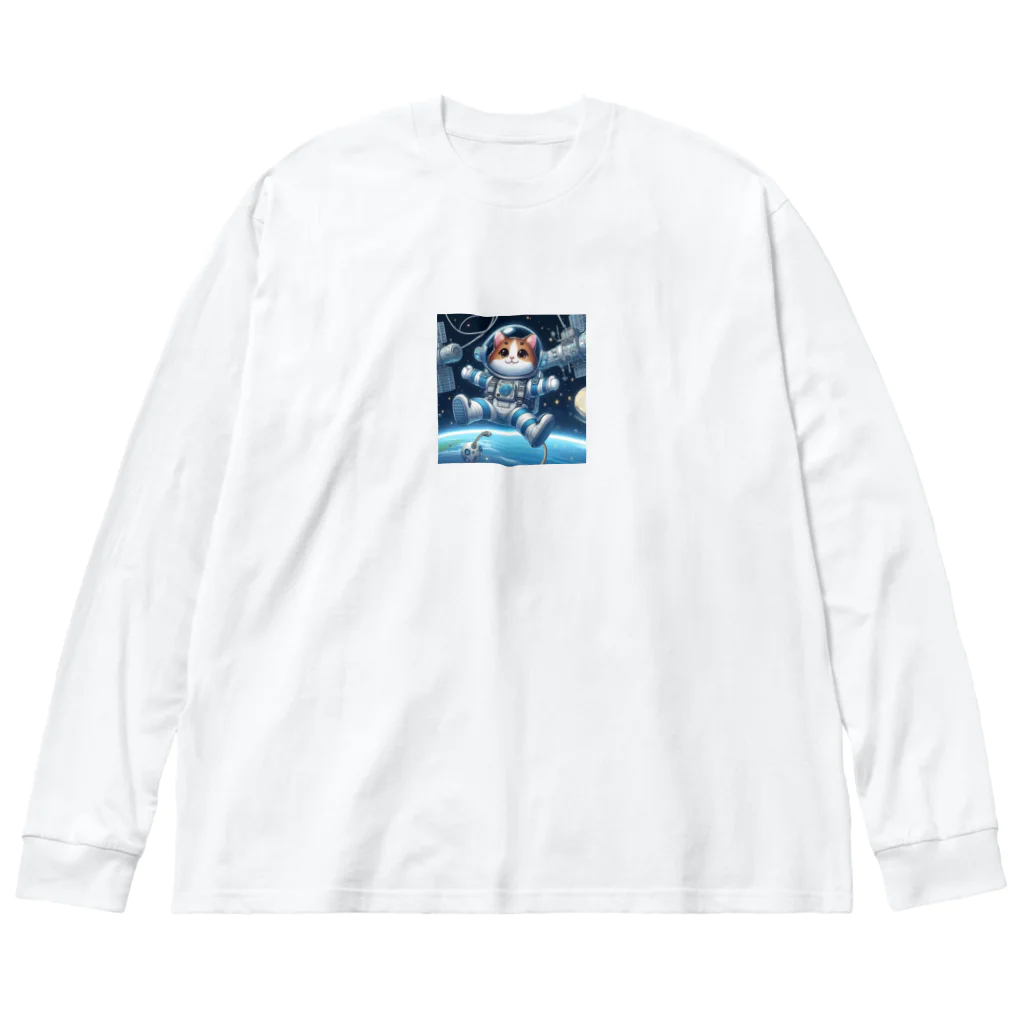 フルヤの宇宙で漂う宇宙飛行猫 ビッグシルエットロングスリーブTシャツ