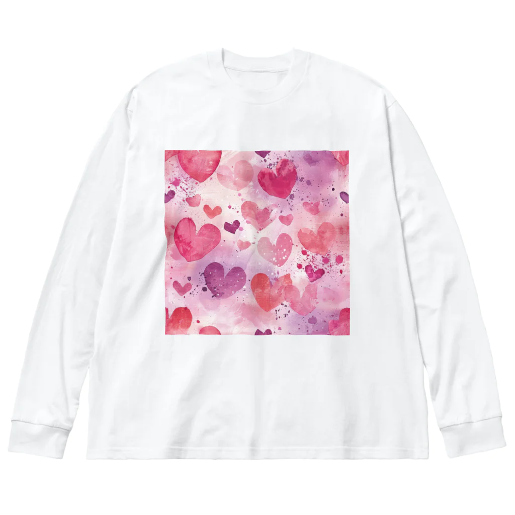 オンラインショップイエローリーフのハート　赤　ピンク　青　可愛い Big Long Sleeve T-Shirt