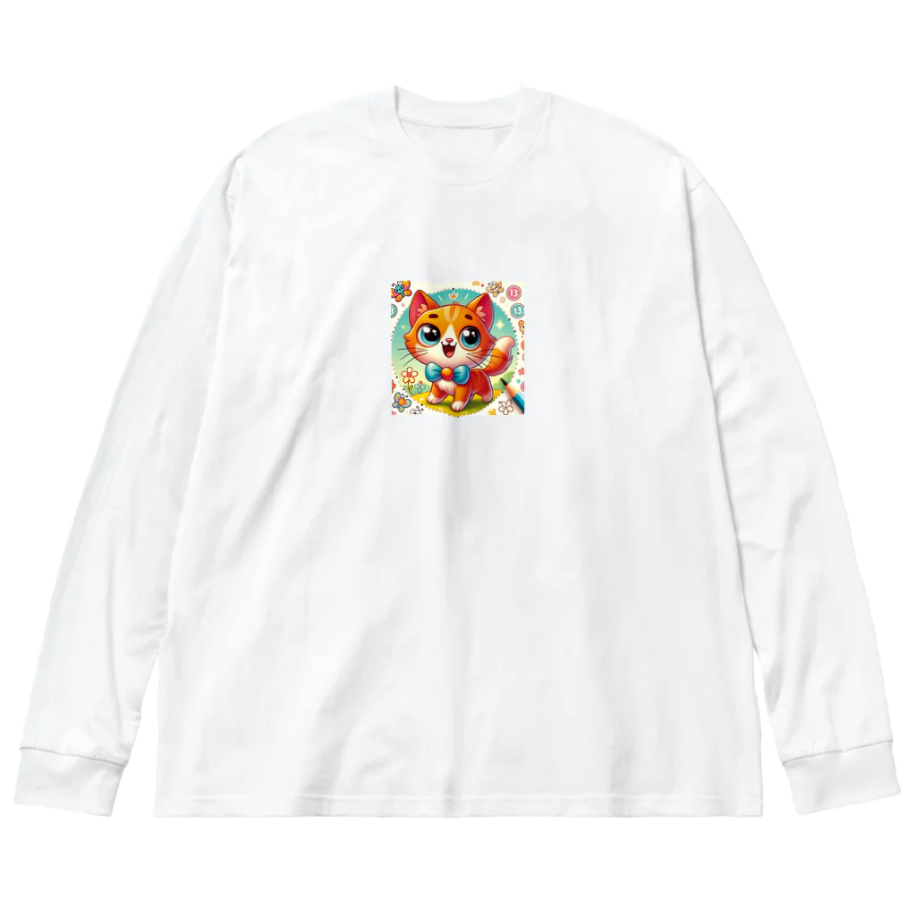 ラッキーマインあべむつきのふんわりキュート！このお茶目な猫のキャラクタ ビッグシルエットロングスリーブTシャツ