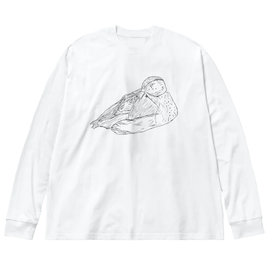 Lily bird（リリーバード）のおねんねクビワコガモ 線画 ビッグシルエットロングスリーブTシャツ