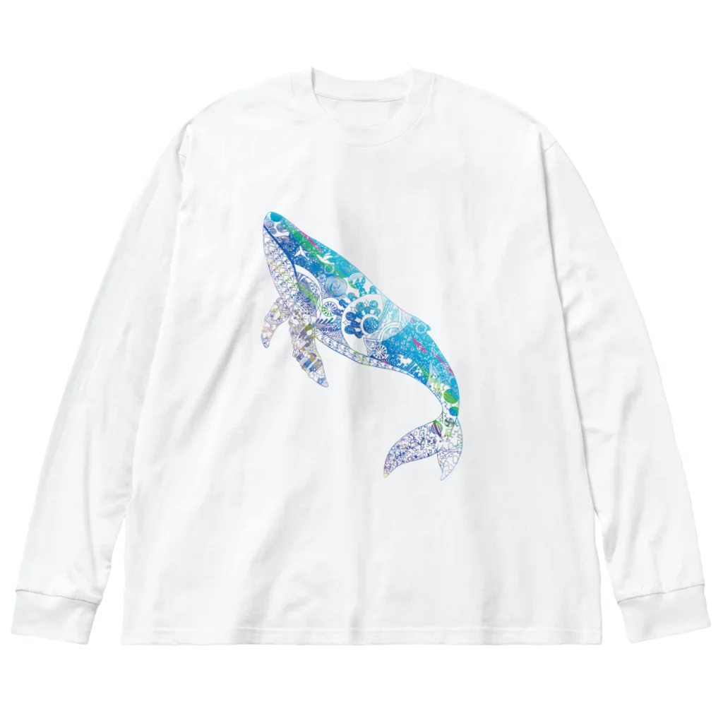 切り絵作家カジタミキの切り絵のクジラ柄 ビッグシルエットロングスリーブTシャツ