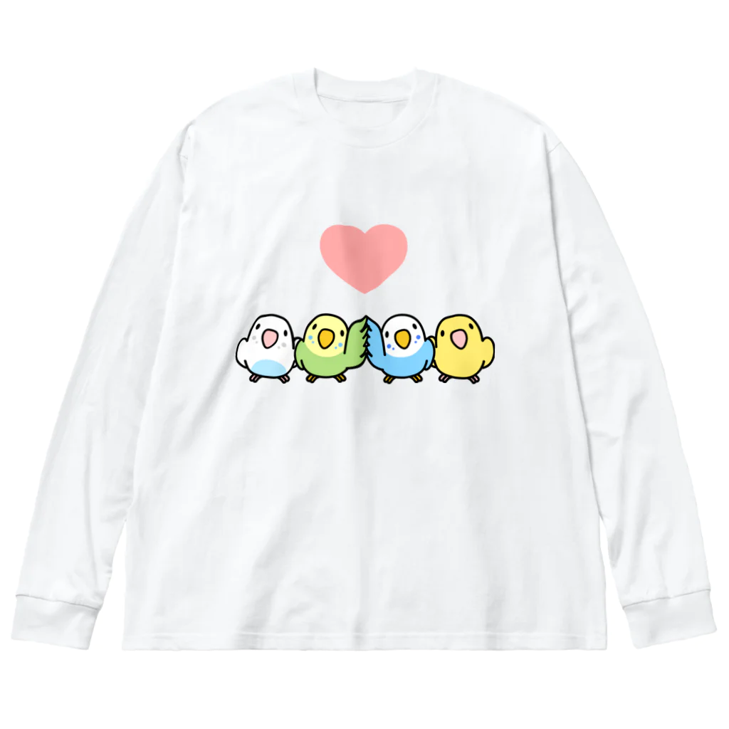 まめるりはことりのハイタッチなかよしセキセイインコ【まめるりはことり】 ビッグシルエットロングスリーブTシャツ