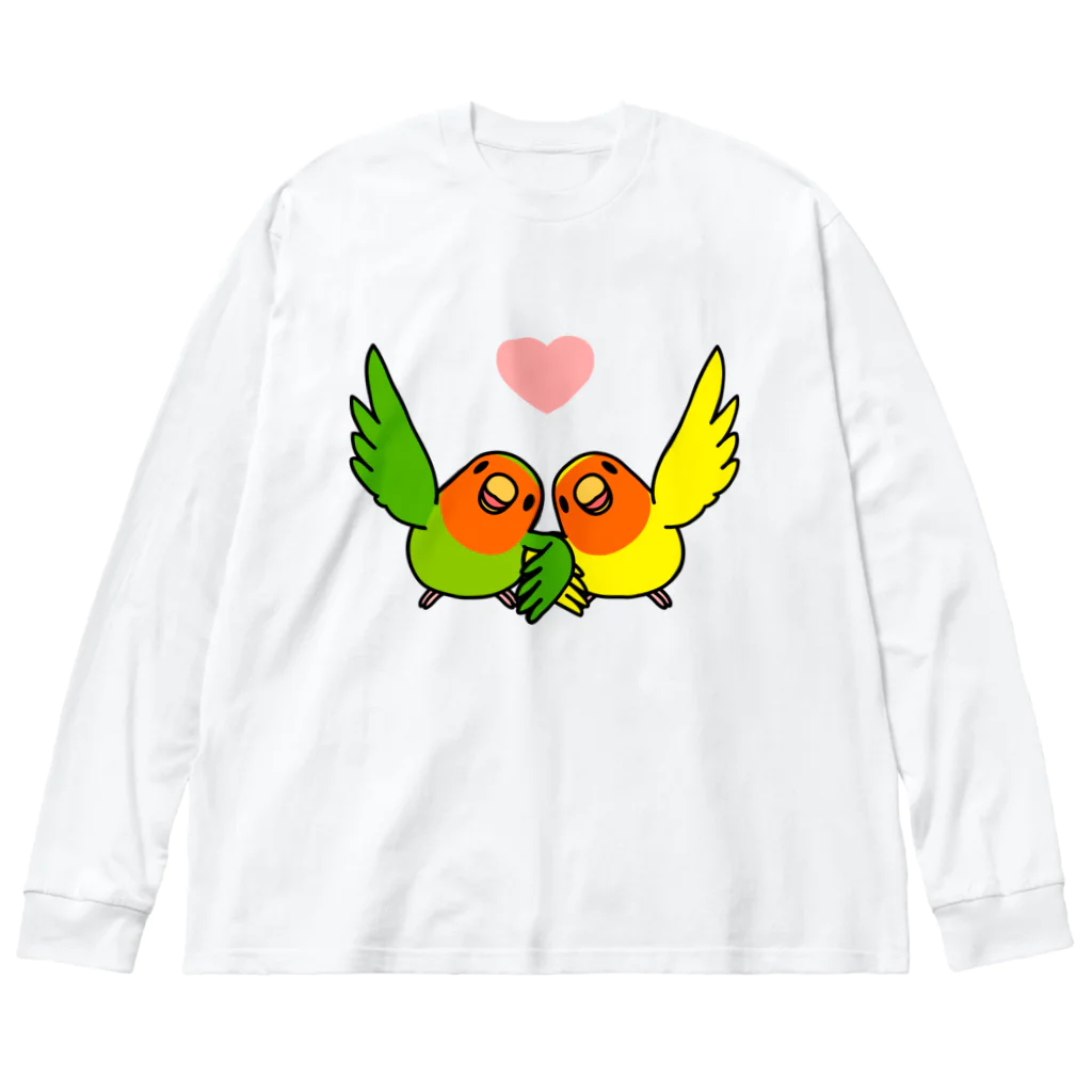 まめるりはことりのハイタッチなかよしコザクラインコ【まめるりはことり】 ビッグシルエットロングスリーブTシャツ