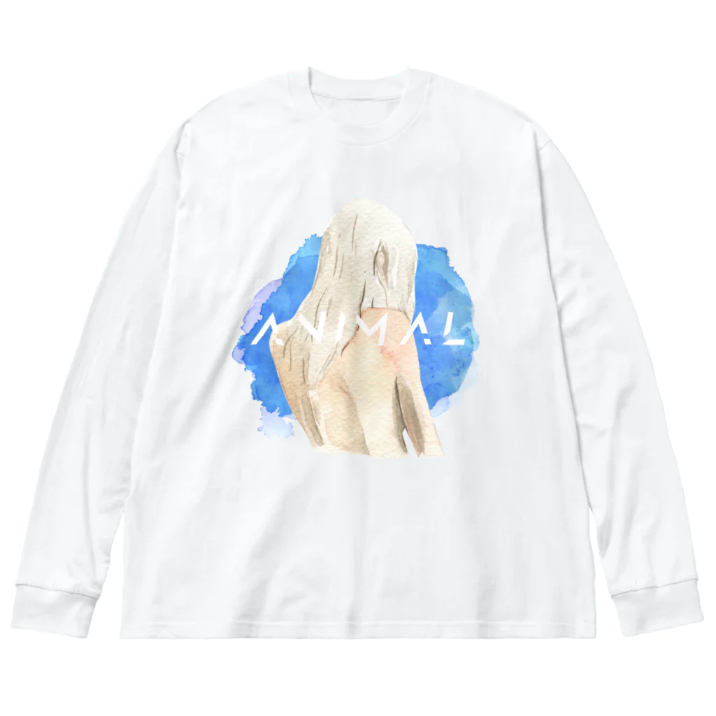 SANKAKU DESIGN STOREの僕らはただの動物。 青 Big Long Sleeve T-Shirt