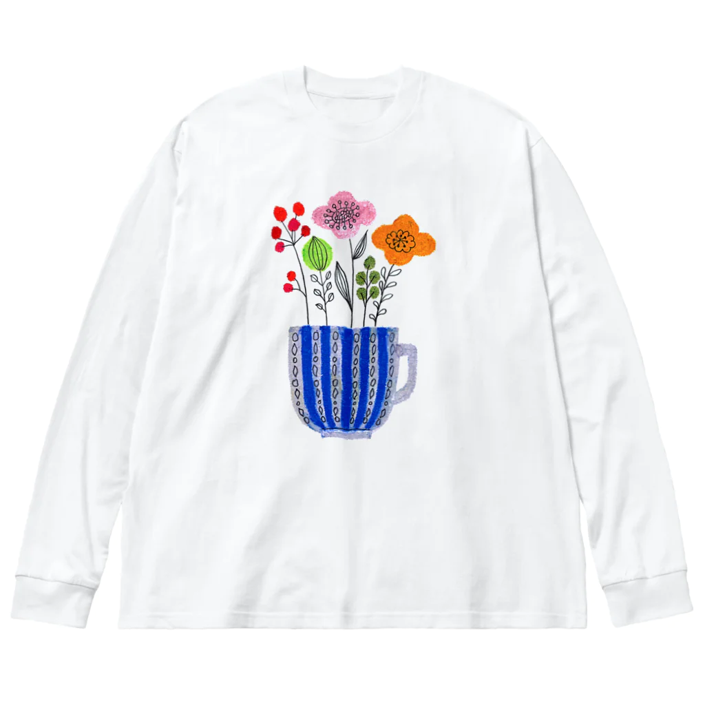 KANKAN ILLUSTRATION FACTORY goods shopの幸せなコーヒータイム ビッグシルエットロングスリーブTシャツ