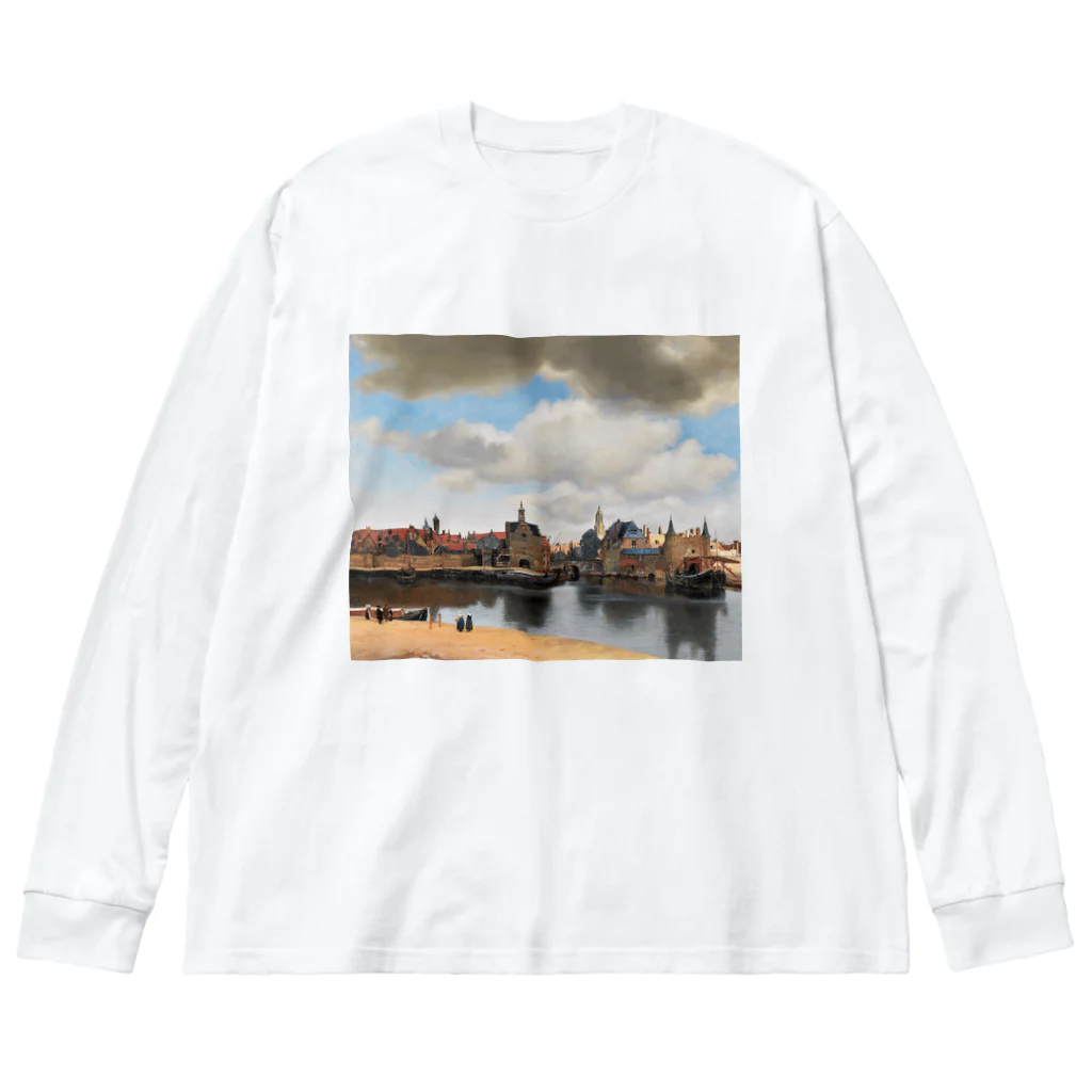 public domainのデルフトの眺望 / ヨハネス・フェルメール Big Long Sleeve T-Shirt