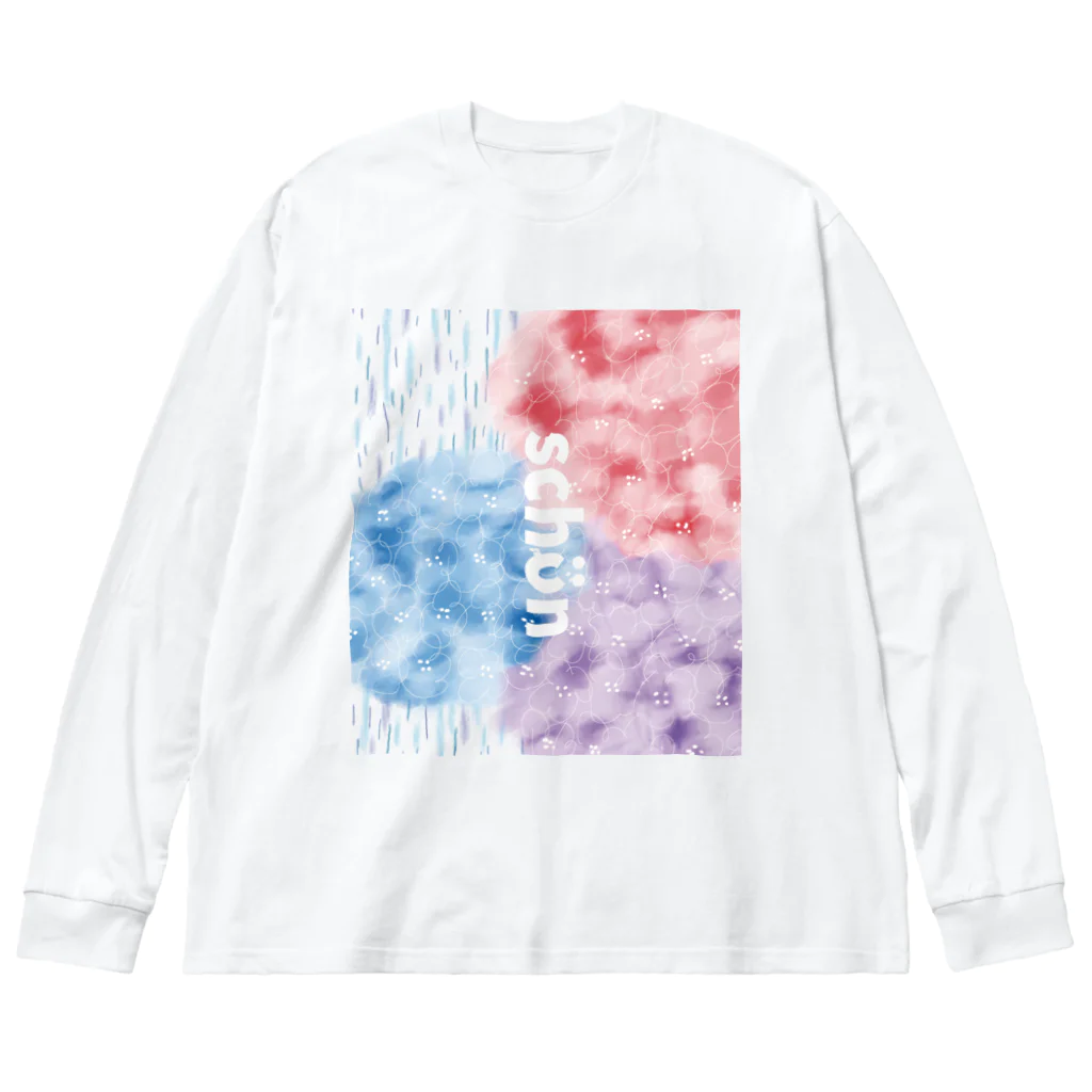 schonの紫陽花と雨 ビッグシルエットロングスリーブTシャツ