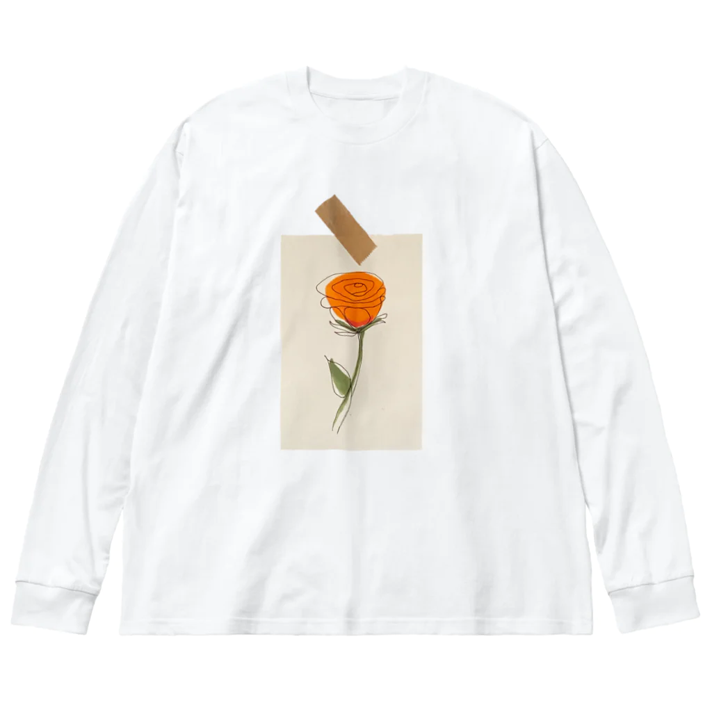 コナテオニのテープで貼られたオレンジの薔薇 ビッグシルエットロングスリーブTシャツ