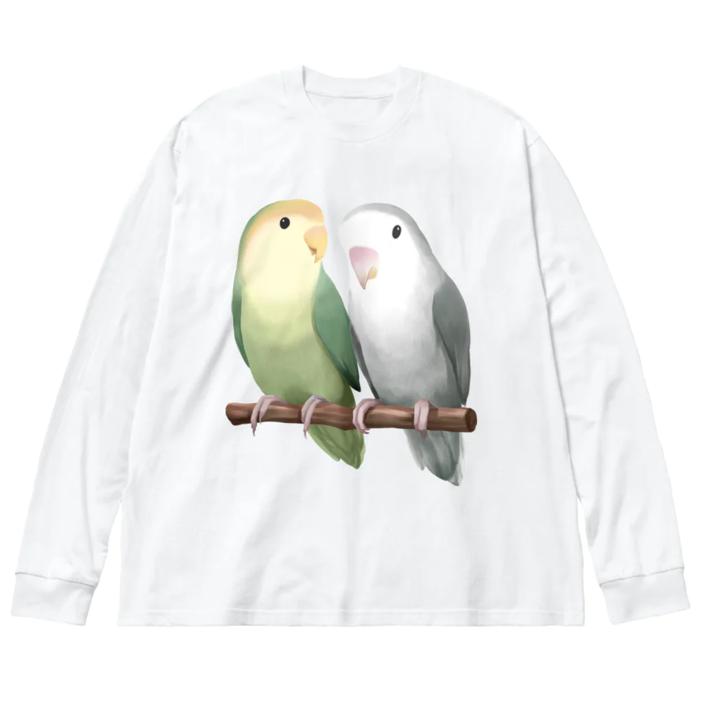 まめるりはことりのコザクラインコ　モーブとオリーブ【まめるりはことり】 ビッグシルエットロングスリーブTシャツ