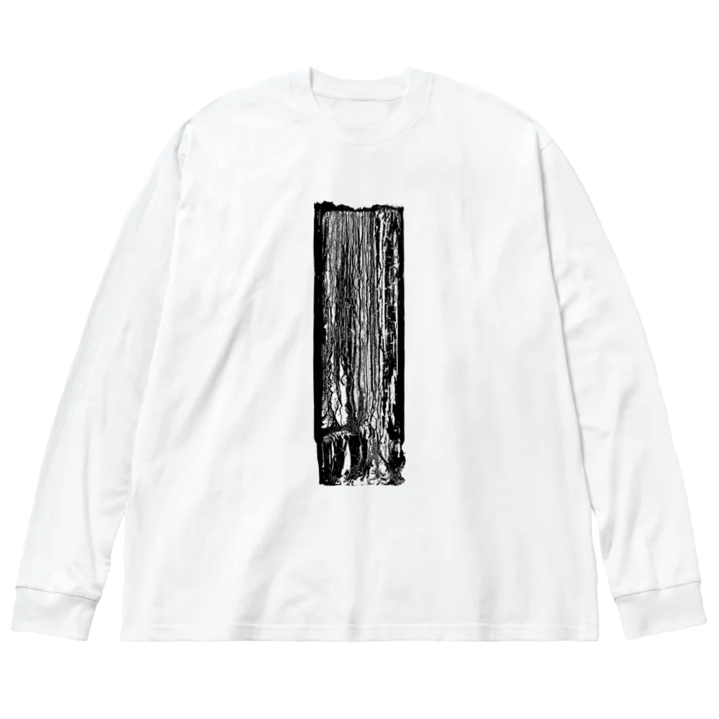 Ovalandの黒アート・塗装ひび割れ抽象画 ビッグシルエットロングスリーブTシャツ