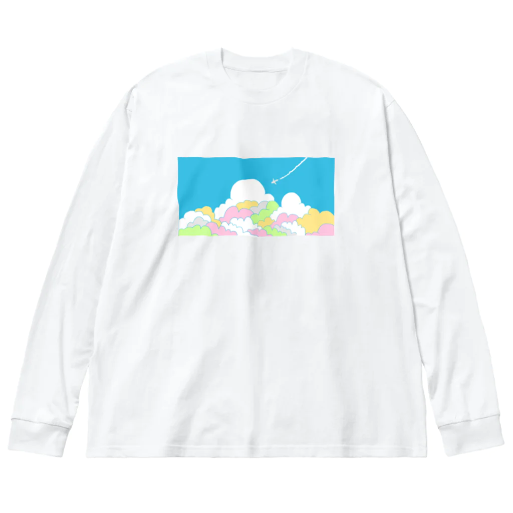 のぐちさきの入道雲とひこうき雲 ビッグシルエットロングスリーブTシャツ