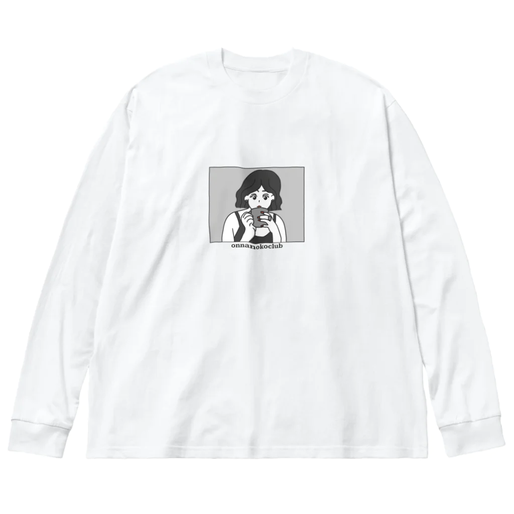 大衆おんなのこClubのふーふーしてるおんなのこモノクロ ビッグシルエットロングスリーブTシャツ