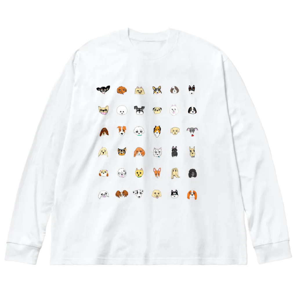 ワンにゃん応援隊の犬たち　３６匹　黒文字バージョン Big Long Sleeve T-Shirt