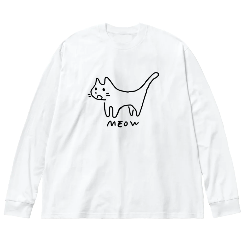 サメ わりとおもいのわりとゆるい線だけのねこ ビッグシルエットロングスリーブTシャツ