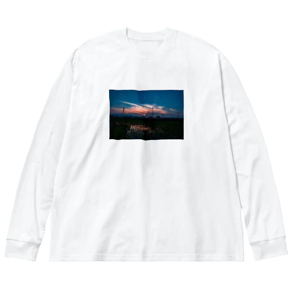 otakeの写真店の夕焼けの田んぼ Big Long Sleeve T-Shirt