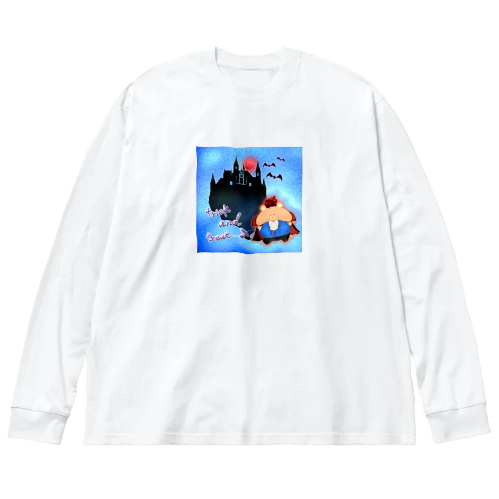 どるちぇ＊うさぎの《ハロウィン》01＊ヴァンパイべあ＊青背景 ビッグシルエットロングスリーブTシャツ