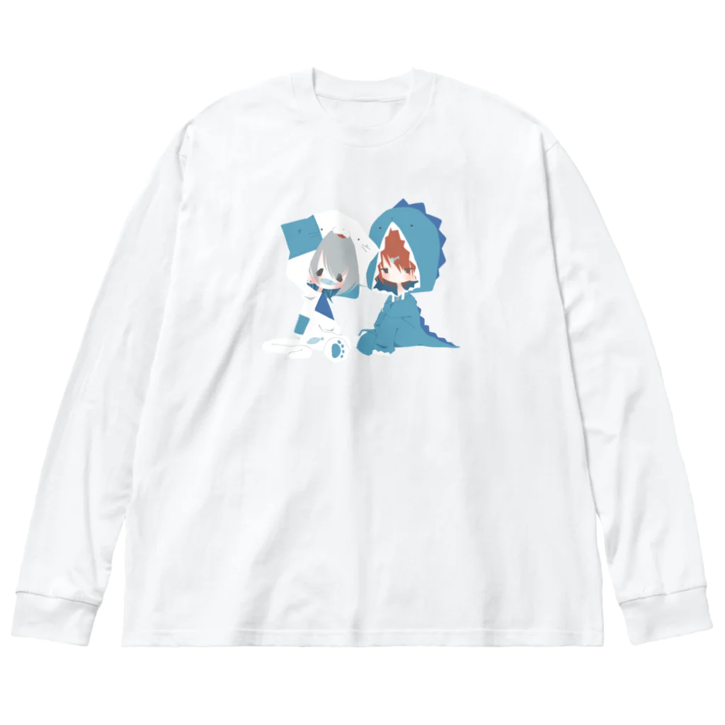 てふてふの館のねこと恐竜 ビッグシルエットロングスリーブTシャツ