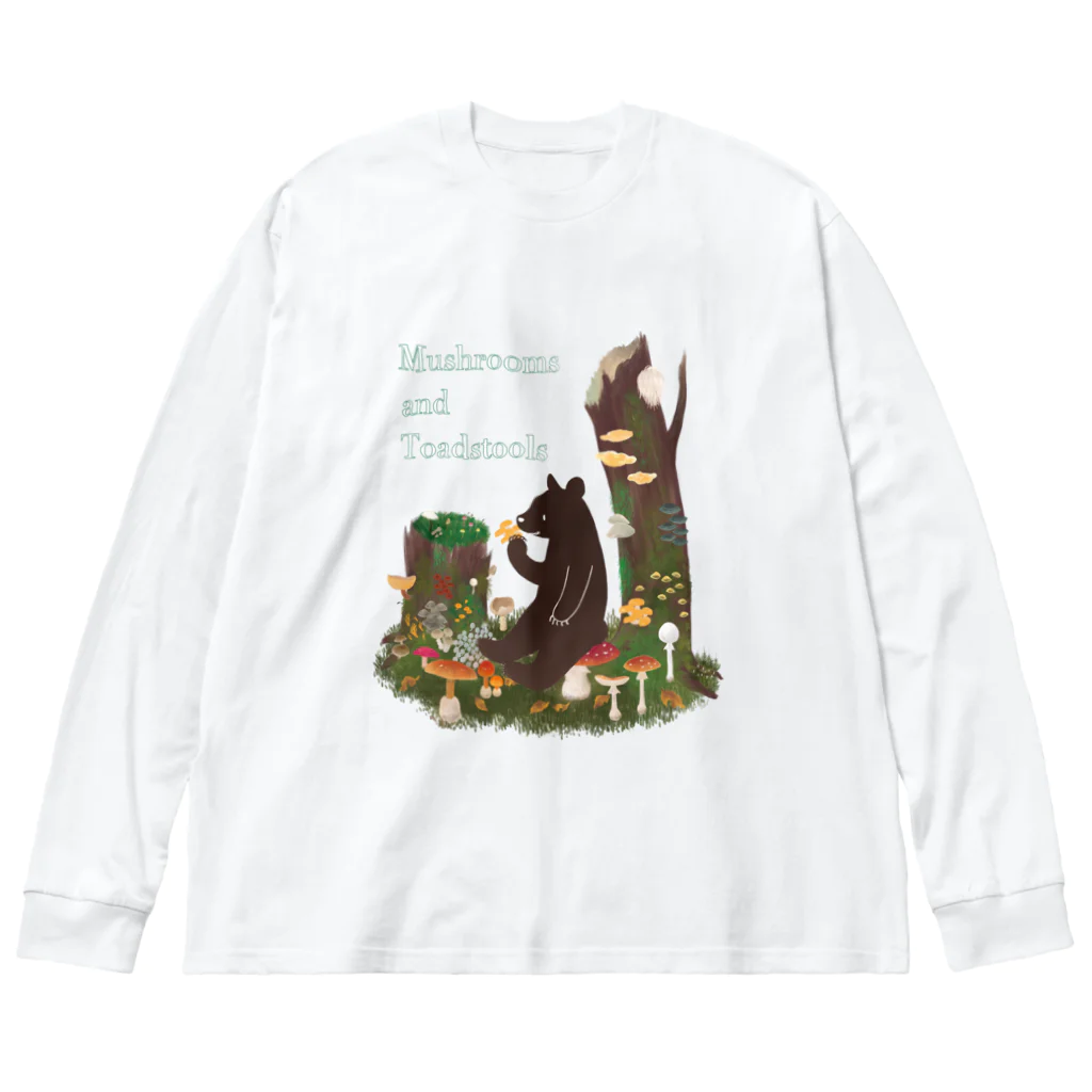 Cafe de Foretのきのことクマ ビッグシルエットロングスリーブTシャツ