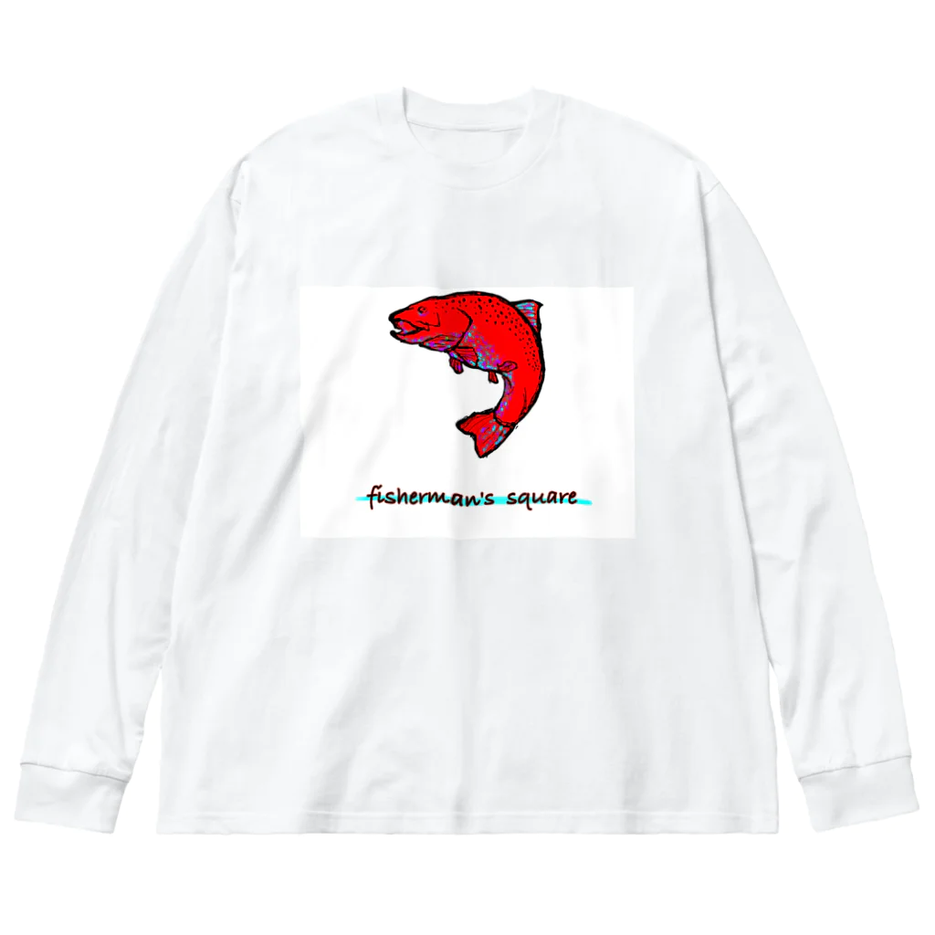 やくしんじ しんじのfisherman's square『Red trout』 ビッグシルエットロングスリーブTシャツ