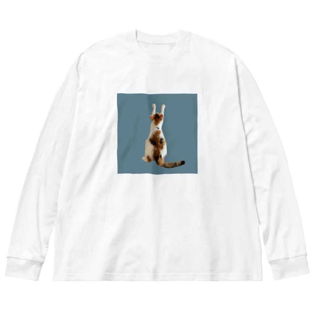 ニャーニャーとヤーヨのひっつかまる猫 (blue) / ニャーニャー ビッグシルエットロングスリーブTシャツ