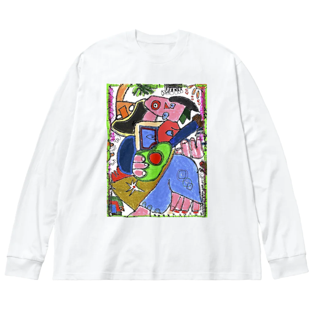 KariyushiYoronのウクレレを持つ女 ビッグシルエットロングスリーブTシャツ